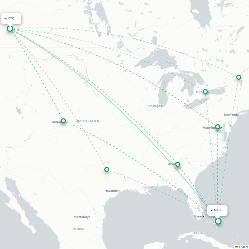 Mapa lotu bezpośredniego Calgary – Nassau