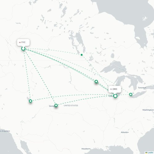 Mapa de vuelo directo Calgary - Chicago