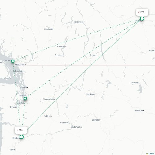 Calgary - Portland direct flight map