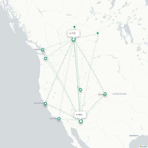 Mapa de vuelo directo Calgary - Phoenix