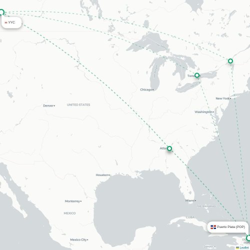 Mapa lotu bezpośredniego Calgary – Puerto Plata