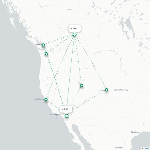 Mapa de vuelo directo Calgary - Palm Springs