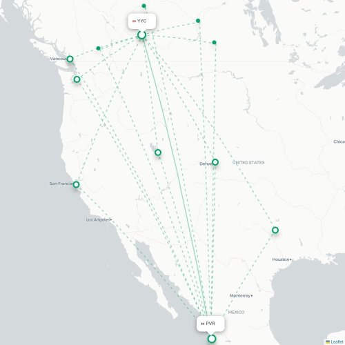Calgary - Puerto Vallarta kaart van rechtstreekse vlucht