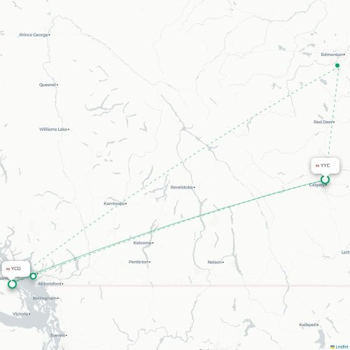 Mapa de vuelo directo Calgary - Nanaimo