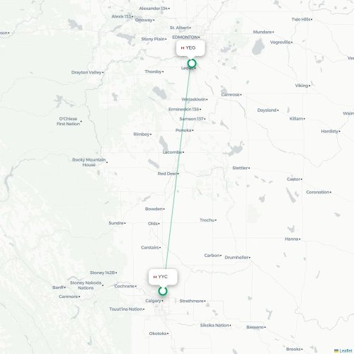 Mapa de vuelo directo Calgary - Edmonton