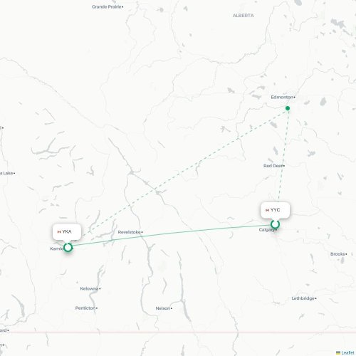 Mapa de vuelo directo Calgary - Kamloops