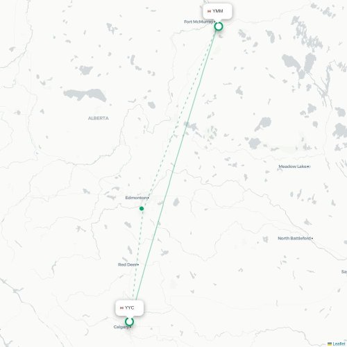 Mapa de vuelo directo Calgary - Fort McMurray