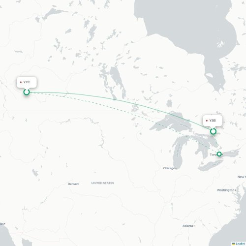Mapa lotu bezpośredniego Calgary – Sudbury