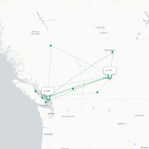 Mapa de vuelo directo Calgary - Vancouver