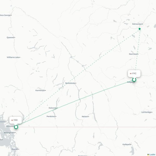 Mapa de vuelo directo Calgary - Abbotsford