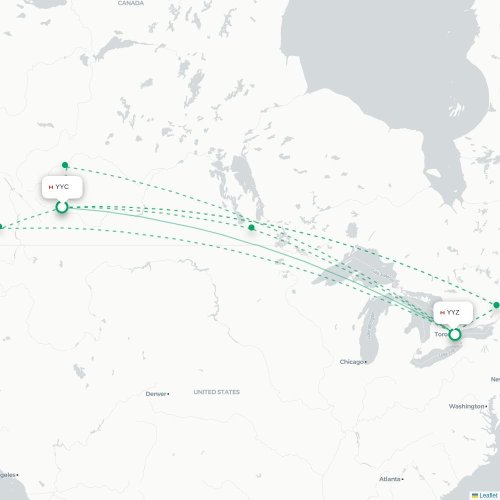 Mapa de vuelo directo Calgary - Toronto