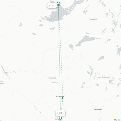 Calgary - Yellowknife carte du vol direct