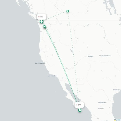 Mapa de vuelo directo Victoria - San José del Cabo