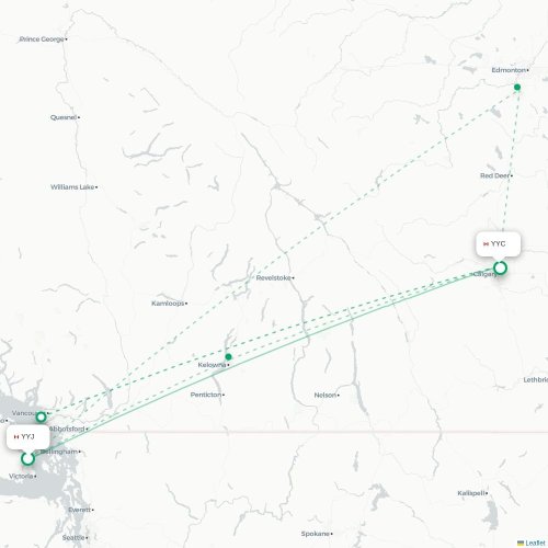 Mapa de vuelo directo Victoria - Calgary