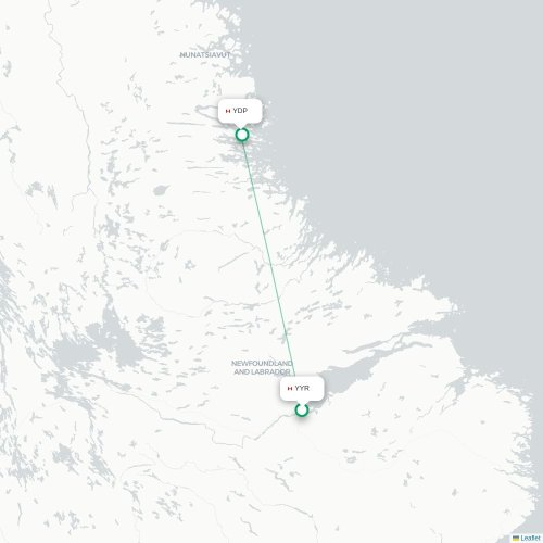 Mapa de vuelo directo Happy Valley-Goose Bay - Nain