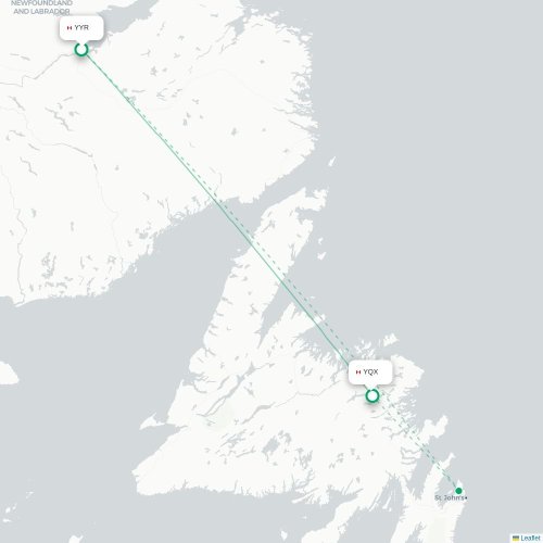 Mapa de vuelo directo Happy Valley-Goose Bay - Gander