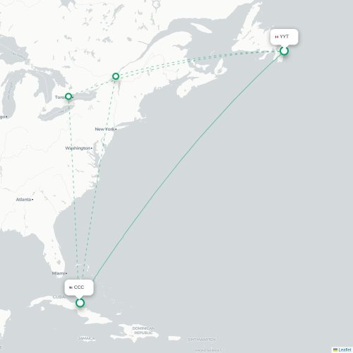 Mapa lotu bezpośredniego St. John's – Cayo Coco