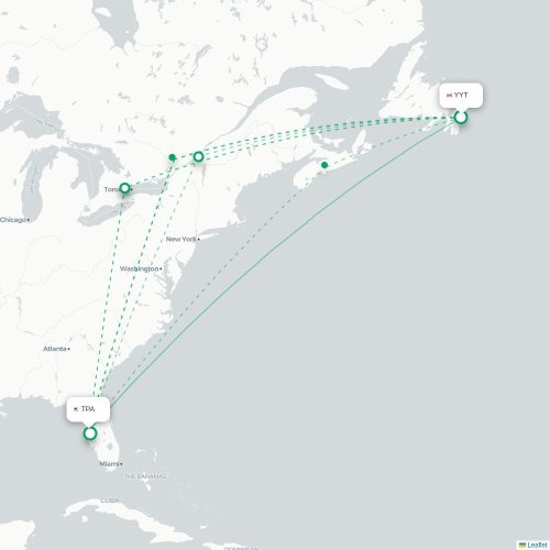Mapa de vuelo directo San Juan de Terranova - Tampa