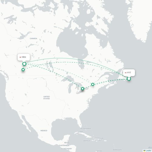 Mapa de vuelo directo San Juan de Terranova - Edmonton