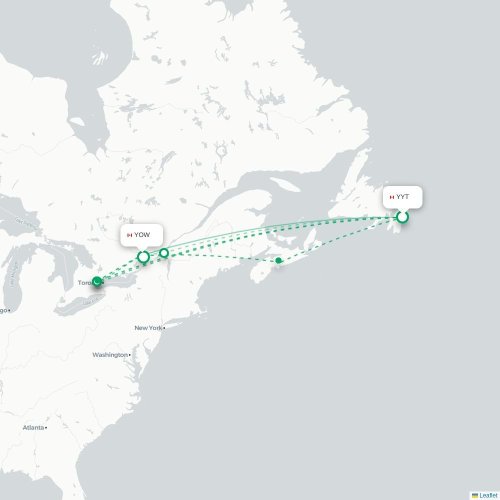 Mapa de vuelo directo San Juan de Terranova - Ottawa