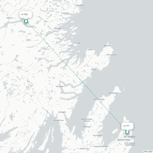 Mapa de vuelo directo San Juan de Terranova - Gander