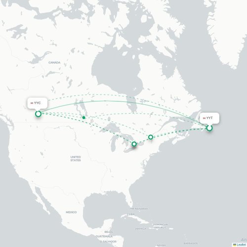 Mapa de vuelo directo San Juan de Terranova - Calgary