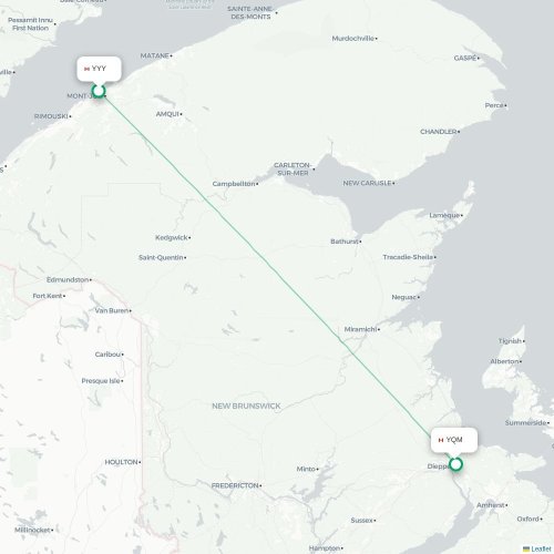 Mapa lotu bezpośredniego Mont-Joli – Moncton