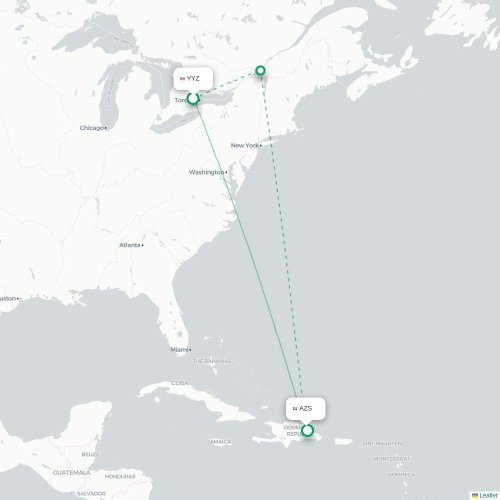 Mapa de vuelo directo Toronto - Nagua