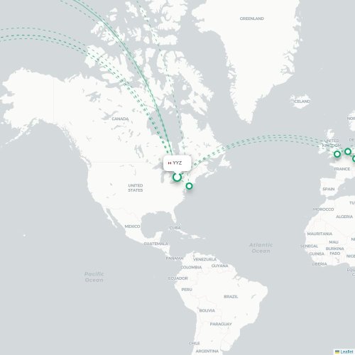 Toronto - Guangzhou karta över direktflyg