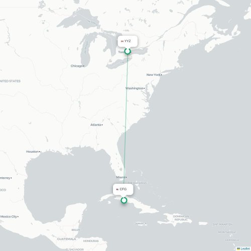 Mapa lotu bezpośredniego Toronto – Cienfuegos