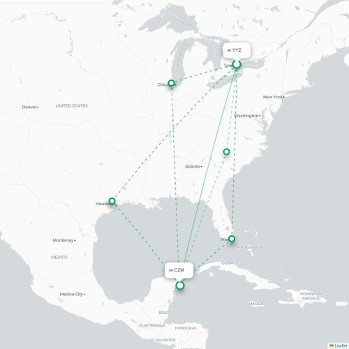 Mapa de vuelo directo Toronto - Cozumel