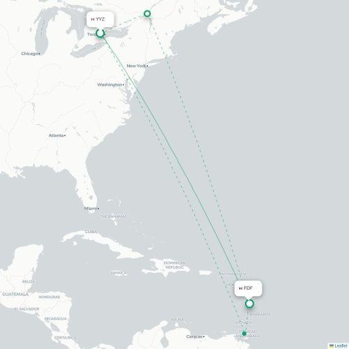 Mapa de vuelo directo Toronto - Fort-de-France