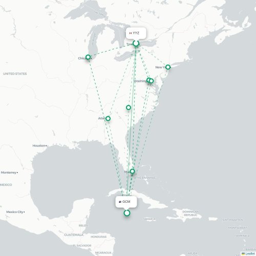Mapa de vuelo directo Toronto - George Town