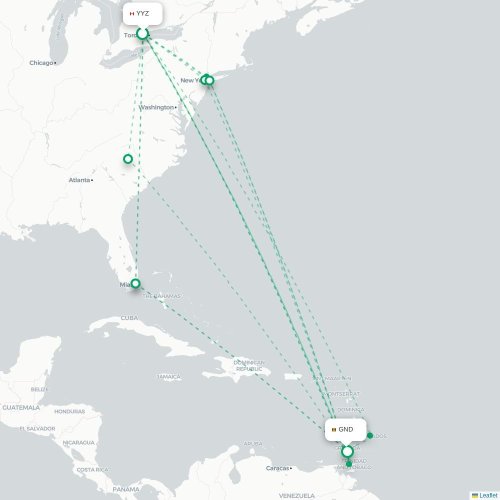 Mapa de vuelo directo Toronto - Saint George's