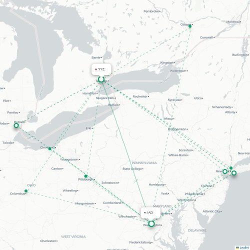 Toronto - Washington DC carte du vol direct