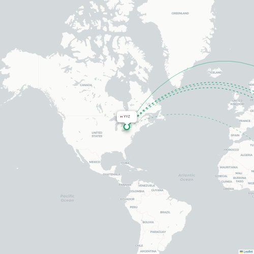 Mapa de vuelo directo Toronto - Karachi