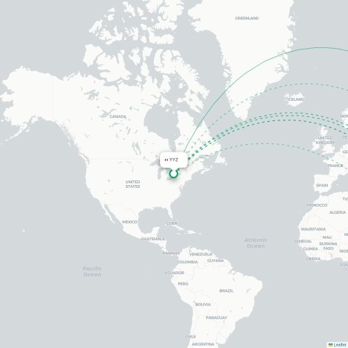 Mapa de vuelo directo Toronto - Lahore