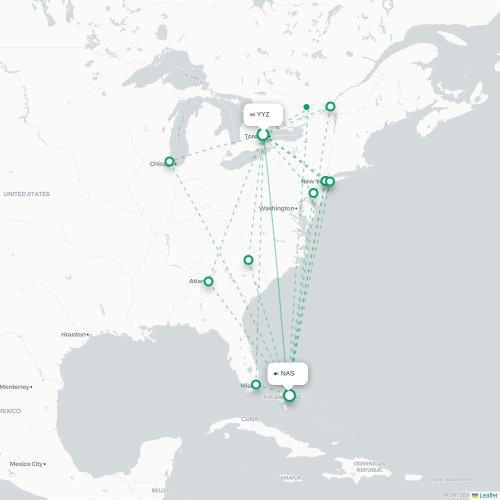 Mapa de vuelo directo Toronto - Nasáu