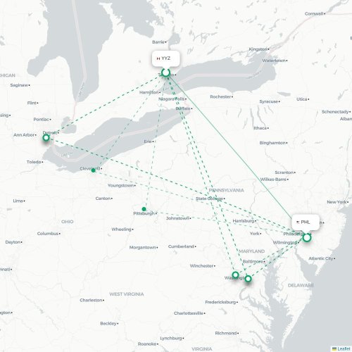 Toronto - Philadelphia kaart van rechtstreekse vlucht
