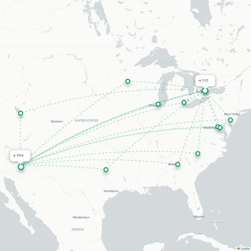 Mapa de vuelo directo Toronto - Phoenix