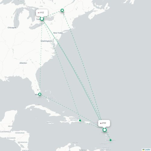Mapa de vuelo directo Toronto - Pointe-à-Pitre
