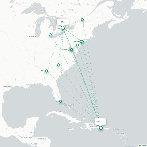 Mapa de vuelo directo Toronto - Punta Cana