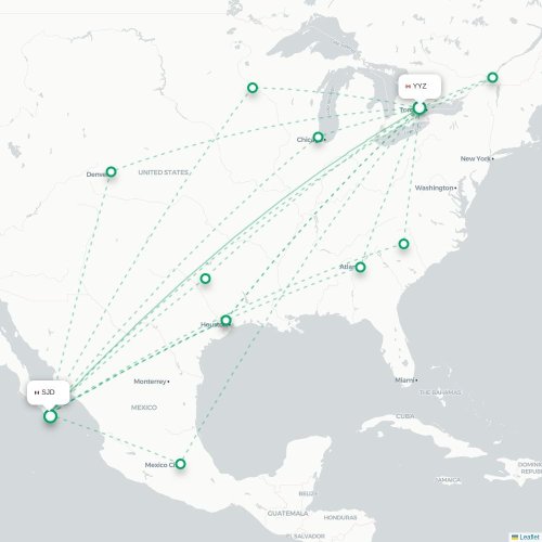Toronto - San Jose del Cabo kaart van rechtstreekse vlucht
