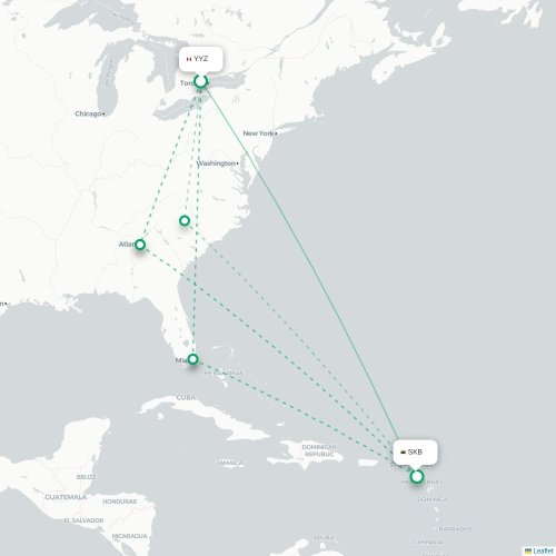 Mapa de vuelo directo Toronto - Basseterre