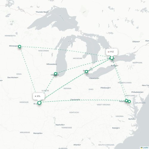 Mapa lotu bezpośredniego Toronto – Saint Louis