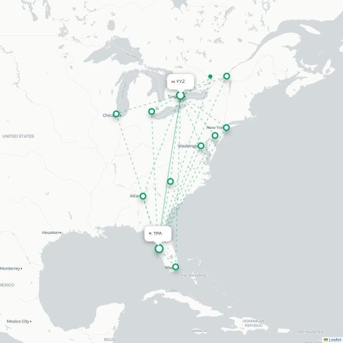 Mapa de vuelo directo Toronto - Tampa