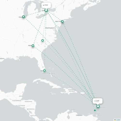 Mapa de vuelo directo Toronto - Castries