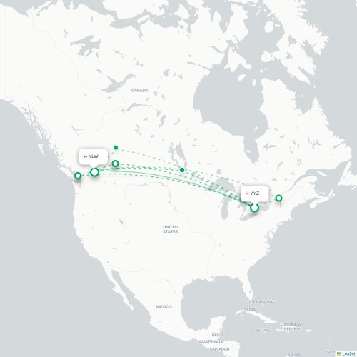 Mapa de vuelo directo Toronto - Kelowna