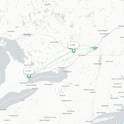 Mapa de vuelo directo Toronto - Ottawa