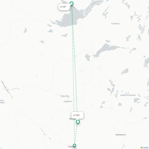 Yellowknife - Edmonton kaart van rechtstreekse vlucht